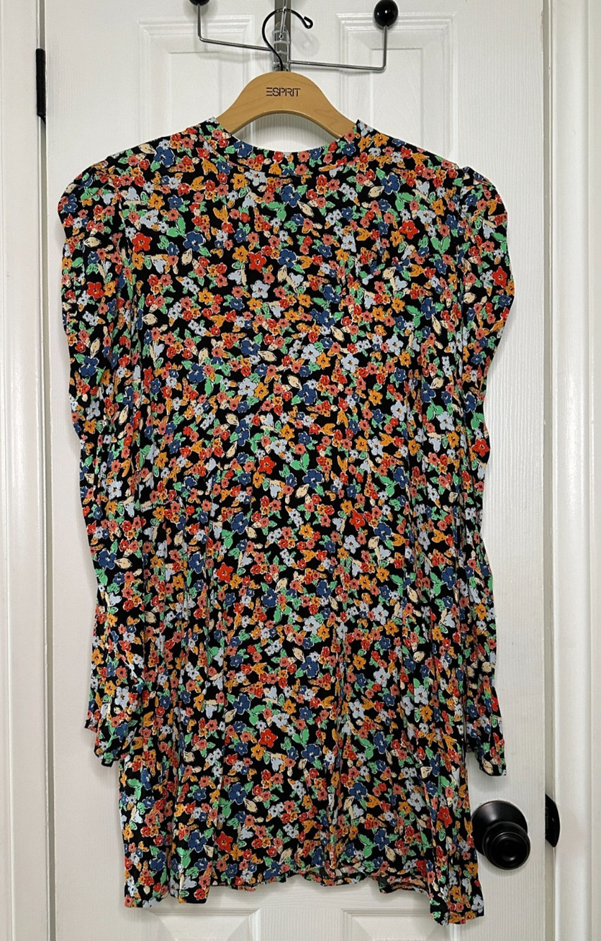 Floral Long Sleeve, High Neck Topshop Mini Dress, sz US8